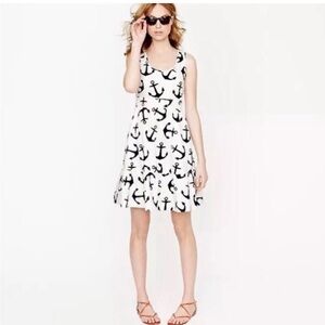 J. Crew Preppy Dizzy Anchor White & Navy Nautical Cape Cod Dress Women’s Size 2